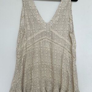 Free People Let It Happen Boho Tunic Mini Slip Dress in Ivory Tea Combo